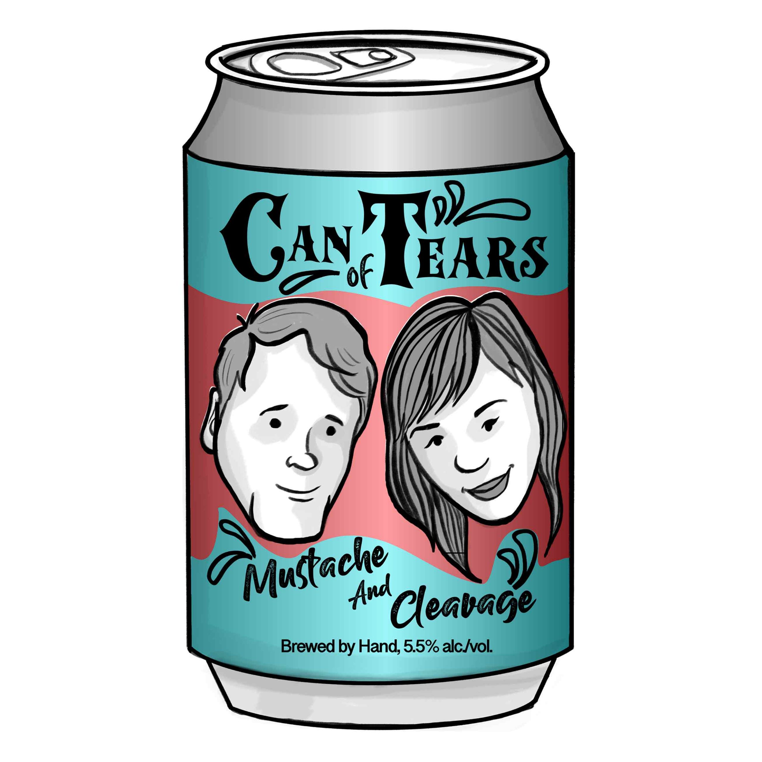 Mustache & Cleavage artwork — beer can drawing